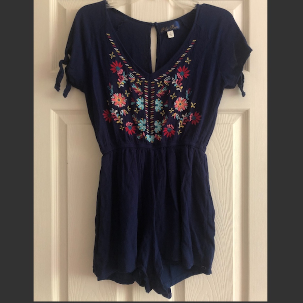 Blue embroidered romper
